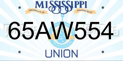 65AW554 Mississippi License Plate