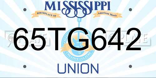 65TG642 Mississippi License Plate
