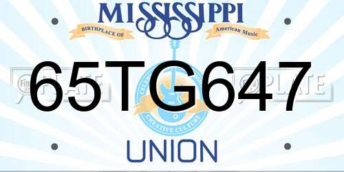 65TG647 Mississippi License Plate