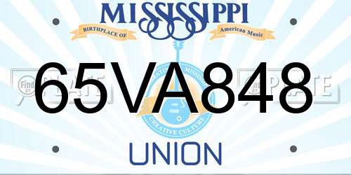 65VA848 Mississippi License Plate