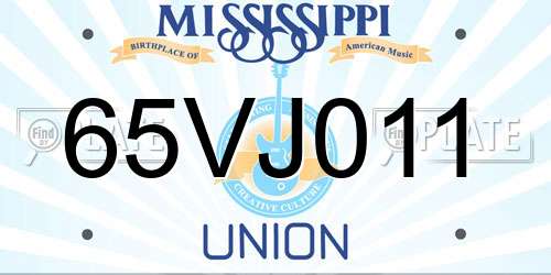 65VJ011 Mississippi License Plate