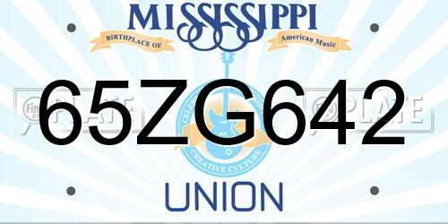 65ZG642 Mississippi License Plate