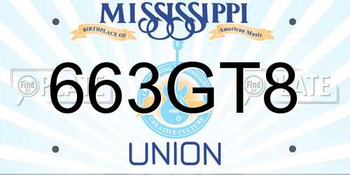 663GT8 Mississippi License Plate