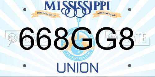 668GG8 Mississippi License Plate