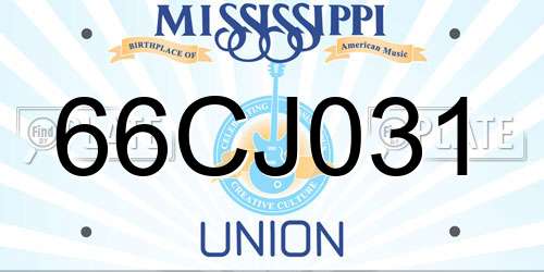 66CJ031 Mississippi License Plate