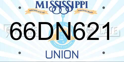 66DN621 Mississippi License Plate
