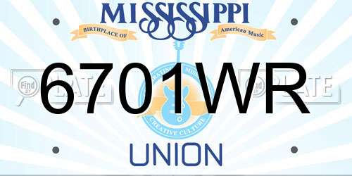 6701WR Mississippi License Plate