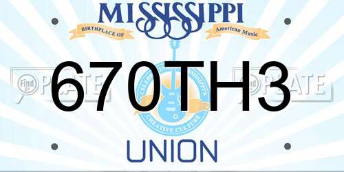 670TH3 Mississippi License Plate