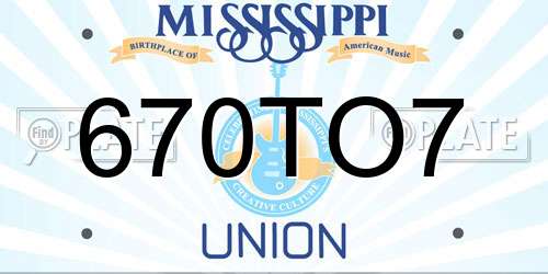 670TO7 Mississippi License Plate