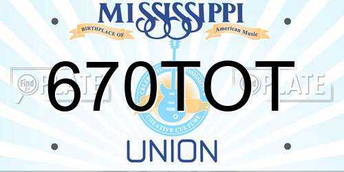 670TOT Mississippi License Plate