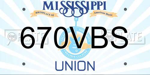 670VBS Mississippi License Plate