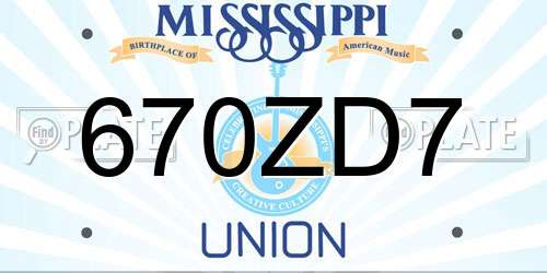 670ZD7 Mississippi License Plate