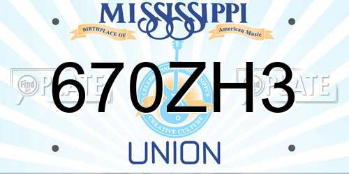 670ZH3 Mississippi License Plate