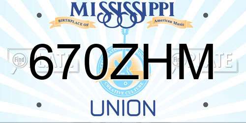 670ZHM Mississippi License Plate