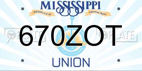 670ZOT Mississippi License Plate