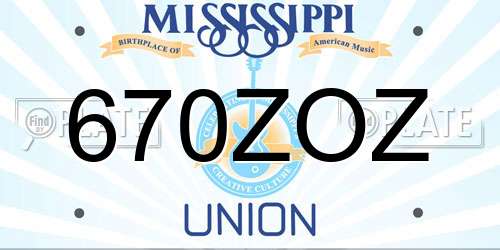 670ZOZ Mississippi License Plate