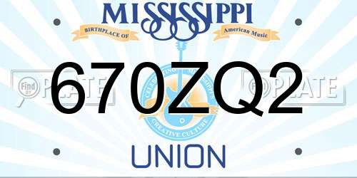 670ZQ2 Mississippi License Plate