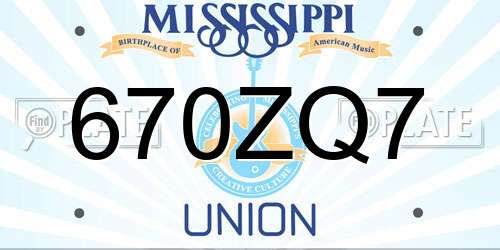 670ZQ7 Mississippi License Plate