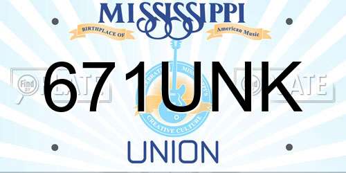 671UNK Mississippi License Plate