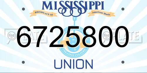 6725800 Mississippi License Plate
