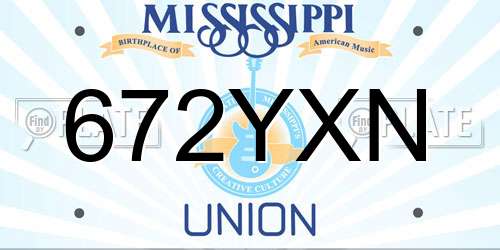 672YXN Mississippi License Plate