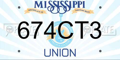 674CT3 Mississippi License Plate