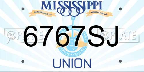 6767SJ Mississippi License Plate