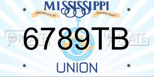 6789TB Mississippi License Plate