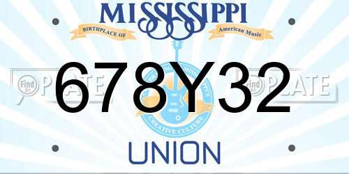 678Y32 Mississippi License Plate