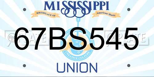 67BS545 Mississippi License Plate
