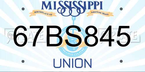 67BS845 Mississippi License Plate