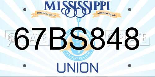 67BS848 Mississippi License Plate