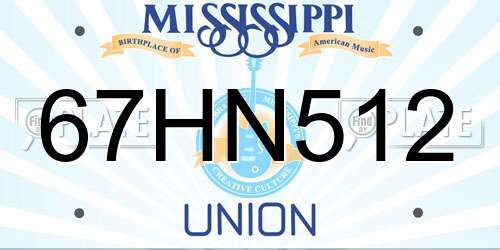 67HN512 Mississippi License Plate