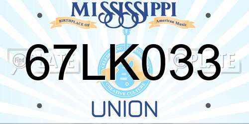 67LK033 Mississippi License Plate