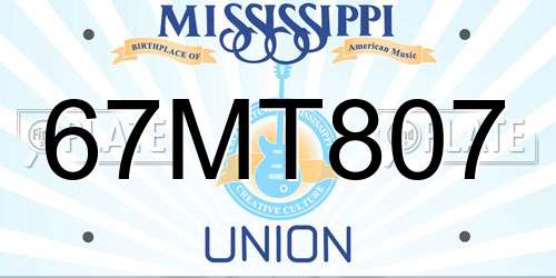 67MT807 Mississippi License Plate
