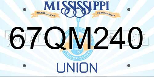 67QM240 Mississippi License Plate