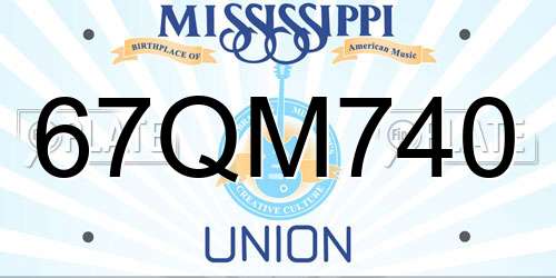 67QM740 Mississippi License Plate