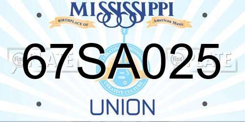 67SA025 Mississippi License Plate