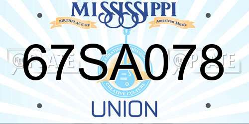 67SA078 Mississippi License Plate