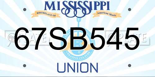67SB545 Mississippi License Plate