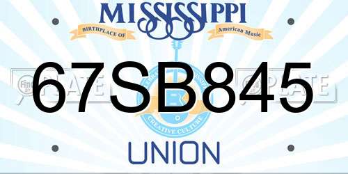 67SB845 Mississippi License Plate