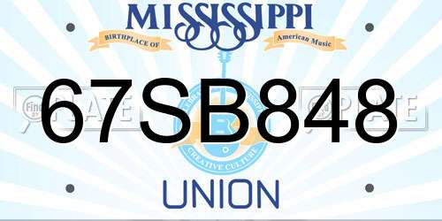 67SB848 Mississippi License Plate