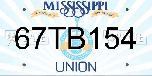 67TB154 Mississippi License Plate