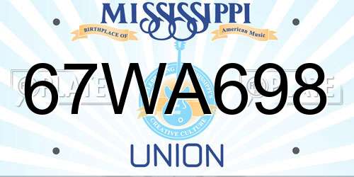 67WA698 Mississippi License Plate