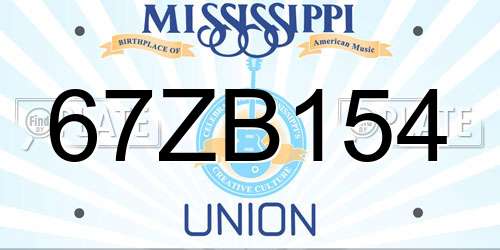 67ZB154 Mississippi License Plate