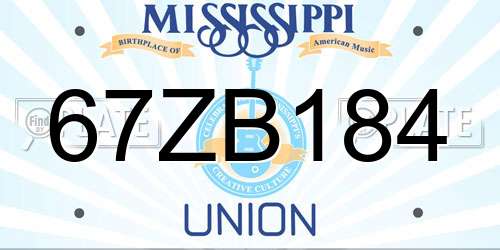 67ZB184 Mississippi License Plate