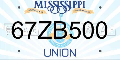67ZB500 Mississippi License Plate