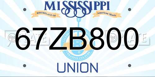 67ZB800 Mississippi License Plate