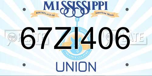 67ZI406 Mississippi License Plate