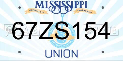 67ZS154 Mississippi License Plate